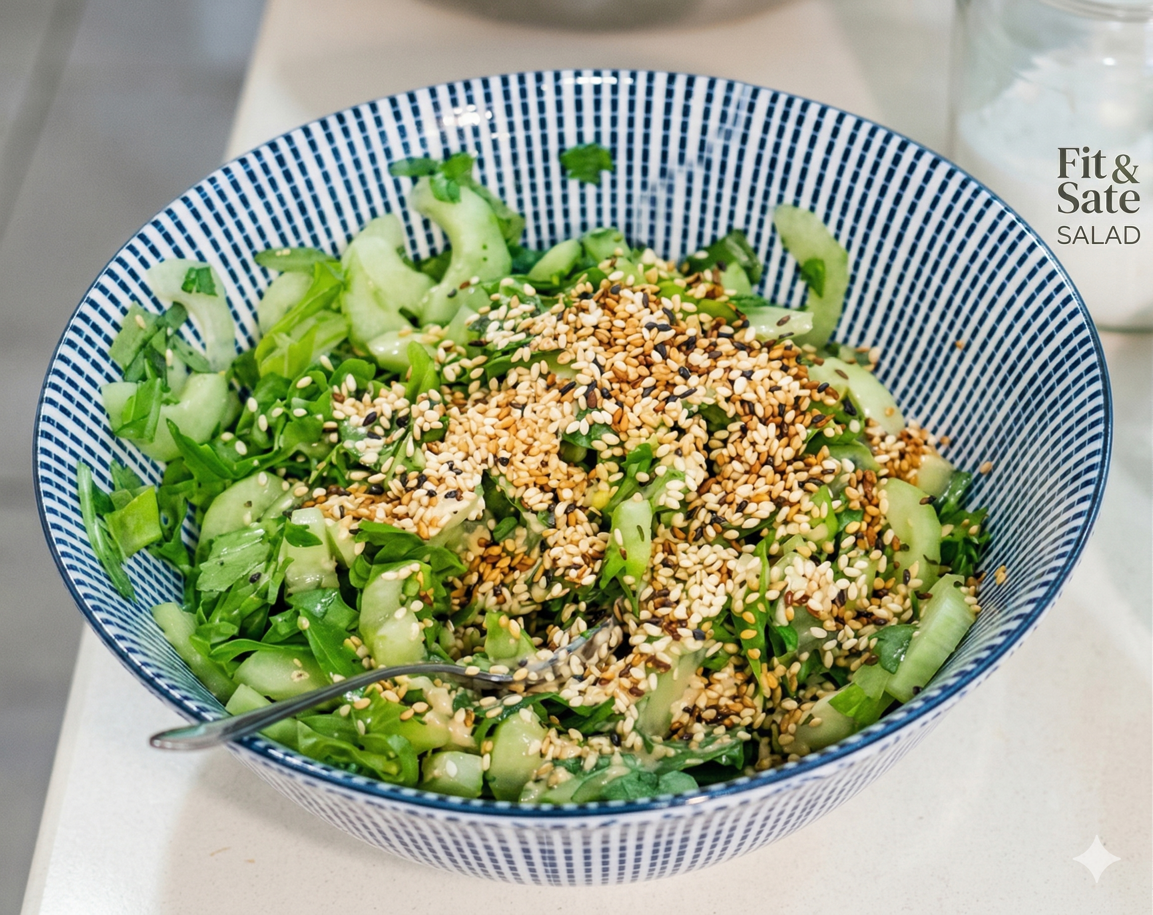 Cucumber and rocket (Arugula) salad with sesame seeds and tahini dressing
